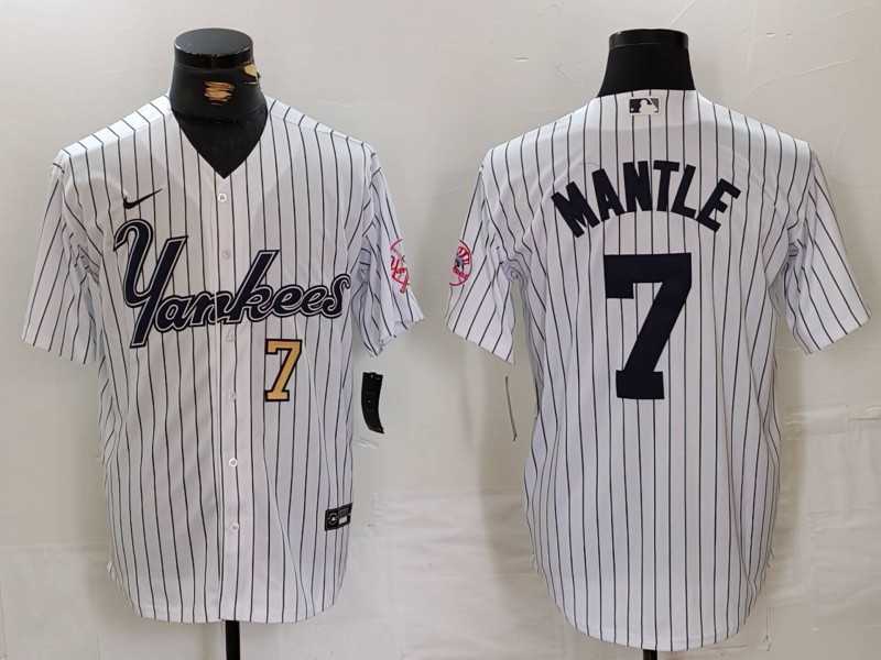 Men%27s New York Yankees #7 Mickey Mantle White Pinstripe Fashion Cool Base Jerseys->new york yankees->MLB Jersey